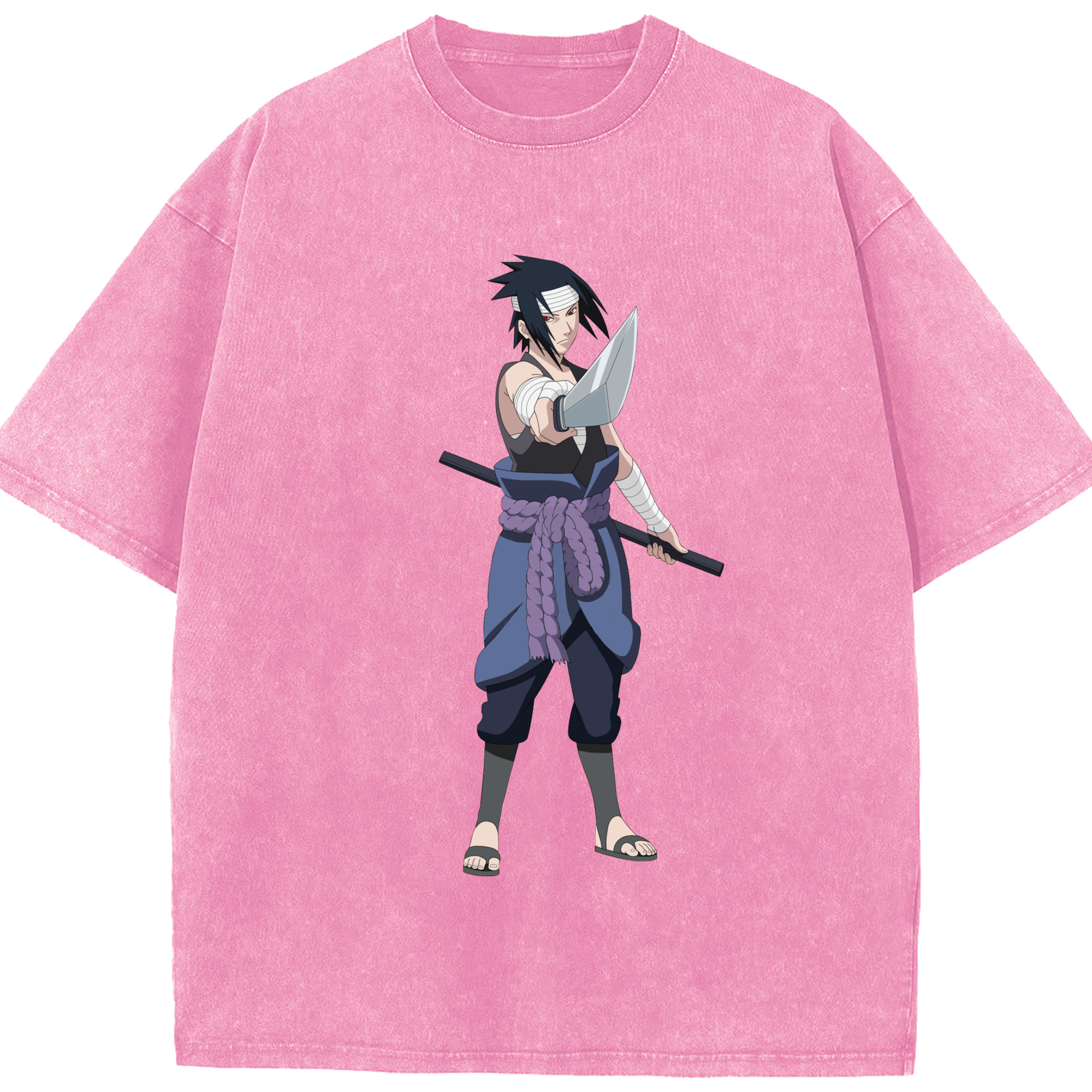 （画像用） NARUTO -ナルト- うちは サスケ Uchiha Sasuke 綿100% ヴィンテージ風 半袖Tシャツ（フロントプリント）
